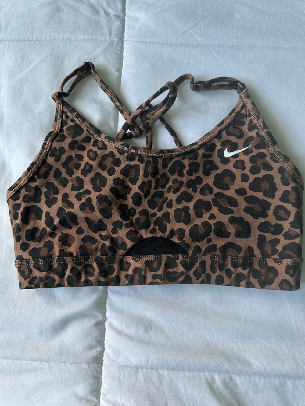 Nike Brown and Black Leopard-Print Strappy Sports Bra